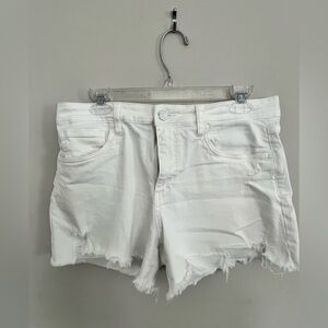 Kit from the Kloth Women's Jane Long White Denim Distressed Shorts. Size 10